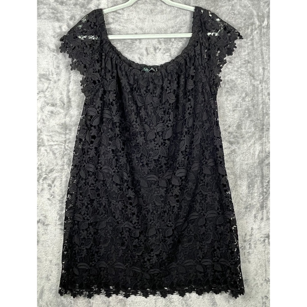 Lauren Ralph Lauren Dress Women's Plus 1X Black Lace Off Shoulder Cocktail LBD - Picture 1 of 8
